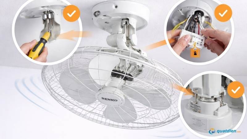 Gắn trục đảo và khóa an toàn cho quạt Senko đảo trần