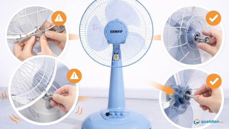 Lắp lại cánh đúng chốt khi quạt không quay