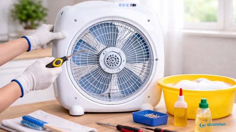 Dùng tua vít tháo toàn bộ ốc quanh lồng quạt