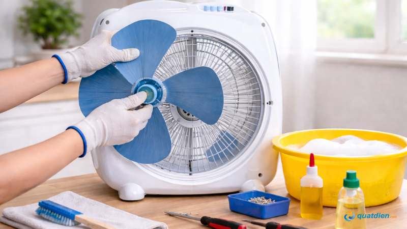 Rút cánh quạt ra khỏi trục thật từ từ