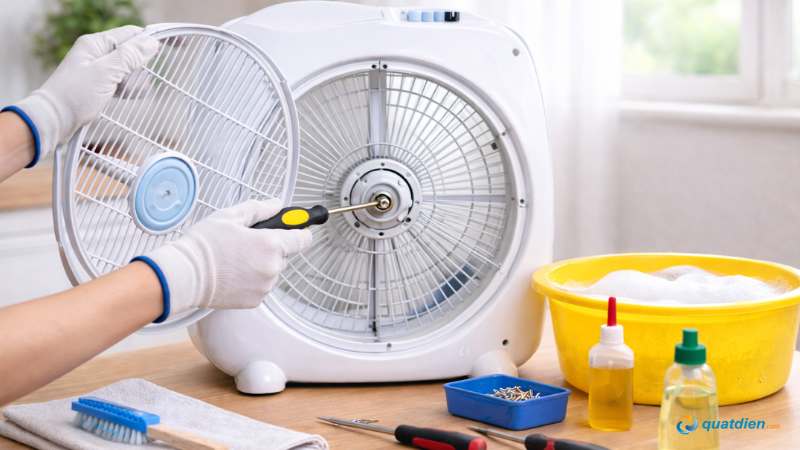 Giữ cơ cấu quay cố định trước khi vặn khóa lồng