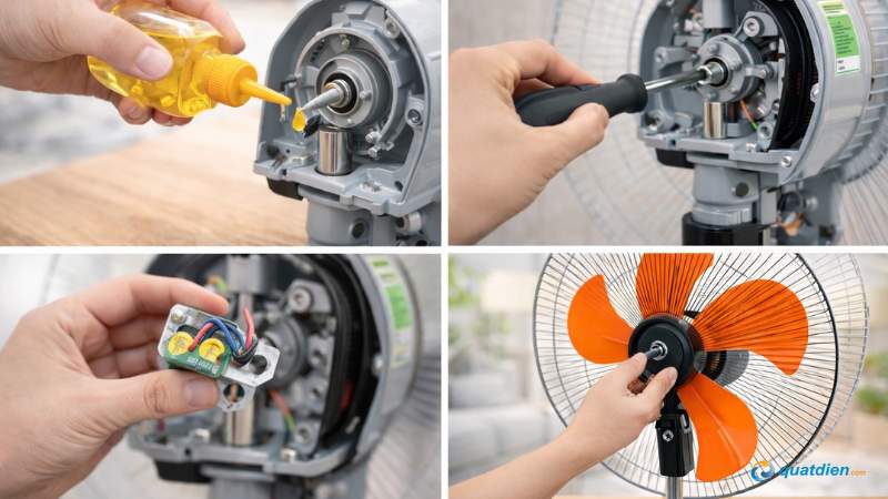 Lau sạch lồng quạt, cánh quạt và vỏ motor sau khi tháo