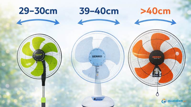 So sánh kích thước cánh quạt Senko theo từng nhóm size