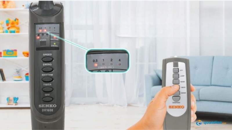 Nút TIMER trên remote quạt Senko dùng để hẹn giờ tắt quạt