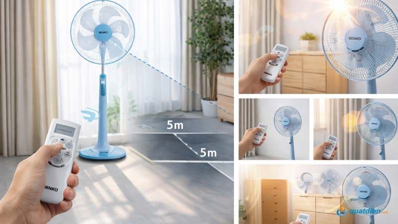 Đứng trong phạm vi 3–5m khi dùng remote Senko