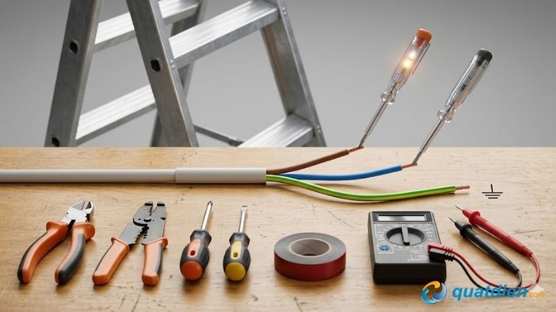 Các dụng cụ cần thiết và xác định dây để thực hiện cách đấu quạt trần 