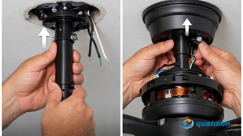 Lắp đặt ty treo quạt và động cơ quạt 