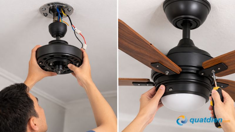 Lắp động cơ và cánh quạt trần tại nhà an 