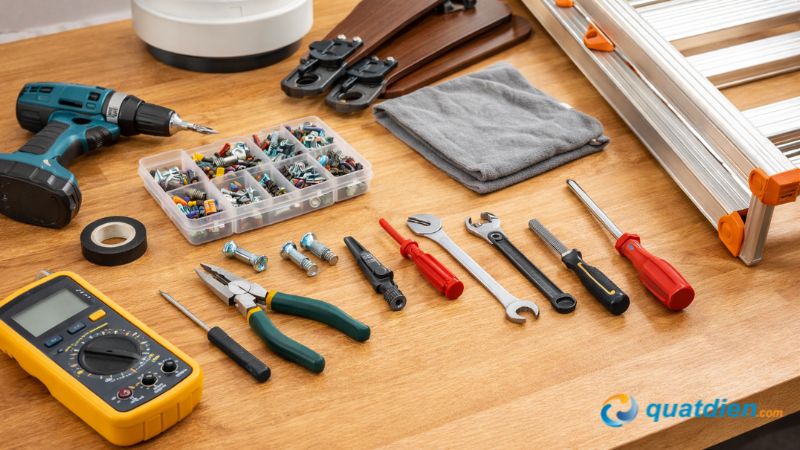 Các dụng cụ cần thiết khi thực hiện các cách lắp quạt trần 
