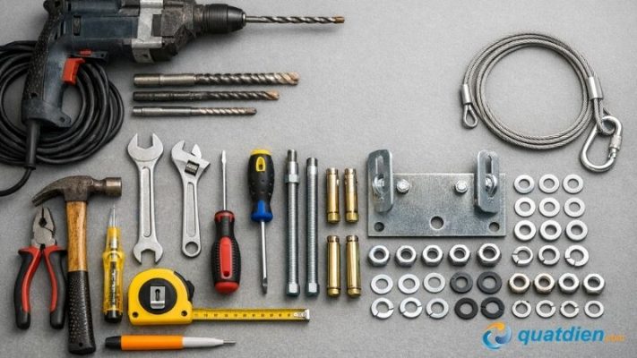 Dụng cụ cần thiết để lắp móc treo quạt