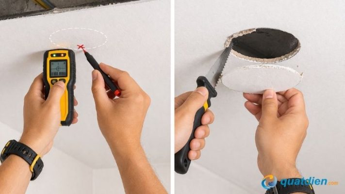 Xác định vị trí và khoét lỗ trần thạch cao