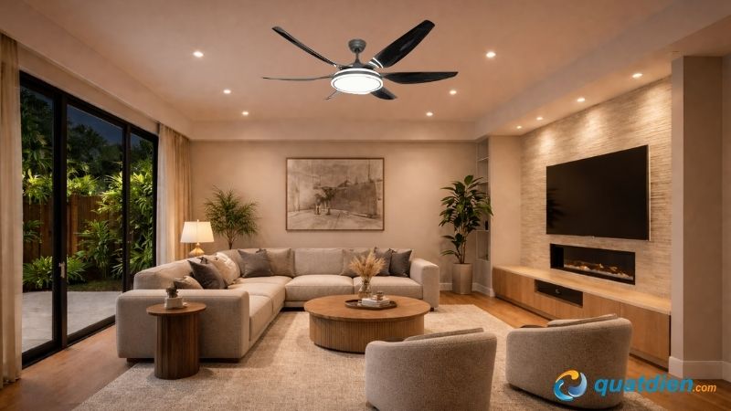 Quạt trần đèn 6 cánh HD-69 kết hợp đèn LED hiện đại
