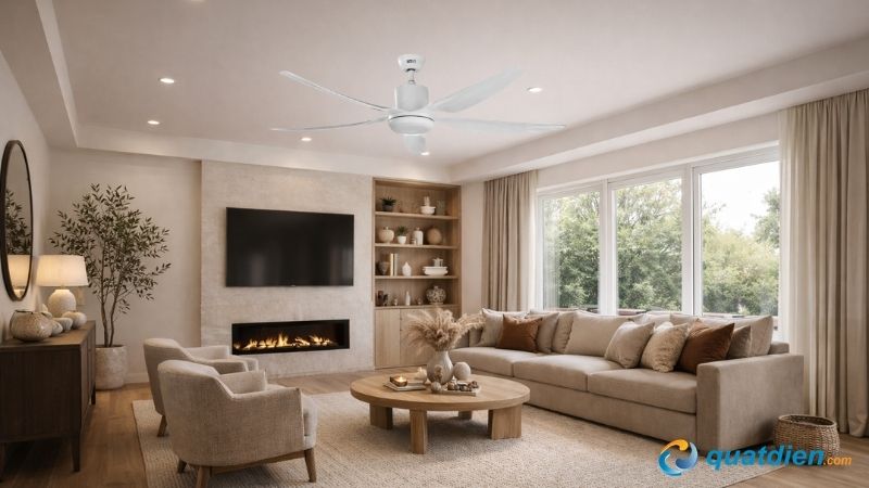 Quạt trần AC 5 cánh có đèn LED CF03D665-W dễ phối với nhiều phong cách nội thất