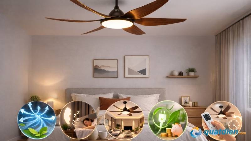 Ưu điểm khi lắp quạt trần mini phòng ngủ cho gia đình