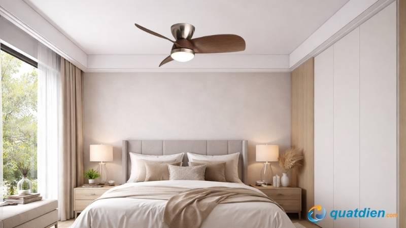 QT255 là quạt trần nhỏ gọn cho phòng ngủ tích hợp đèn LED 3 màu tiện lợi