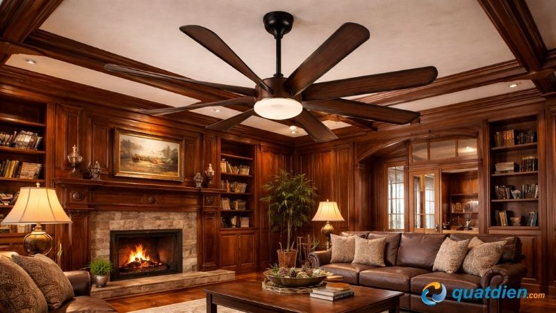 Mẫu quạt trần Nanoco 8 cánh thiết kế gỗ theo phong cách cổ điển