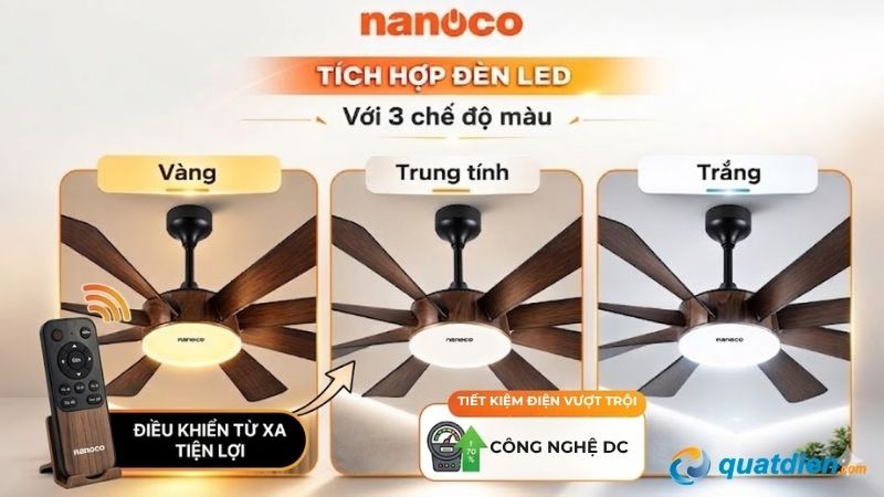 Quạt trần động cơ DC vận hành êm trong không gian yên tĩnh