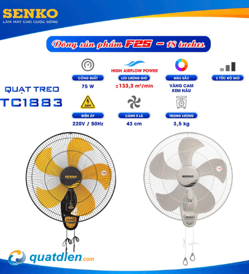 Quạt treo tường Senko TC1883 model 2026 công suất lớn, quạt tiết kiệm