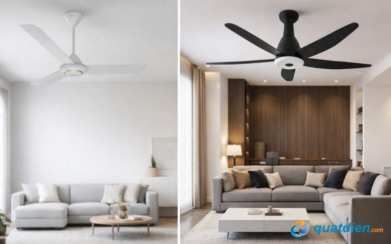 Thẩm mỹ của quạt 3 cánh và quạt 5 cánh khi lắp trong không gian
