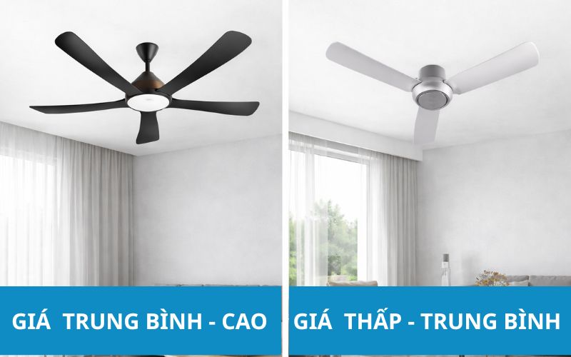 Giá của quạt trần 3 cánh và quạt trần 5 cánh