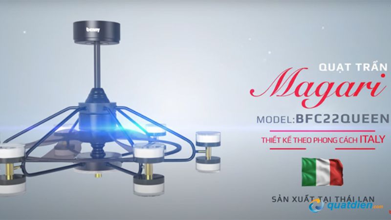 Quạt trần Benny Magari BFC22QUEEN màu vàng đồng Italia