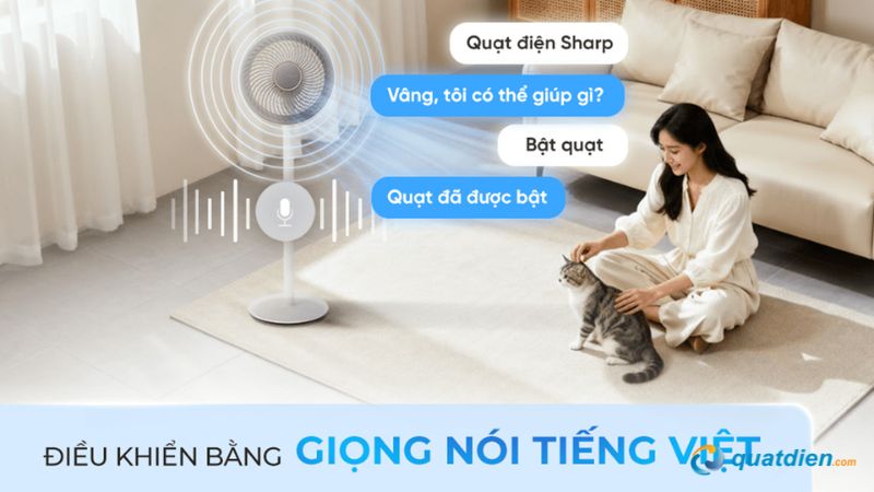 Quạt Sharp PJ-CD227V-W tích hợp điều khiển giọng nói tiện lợi
