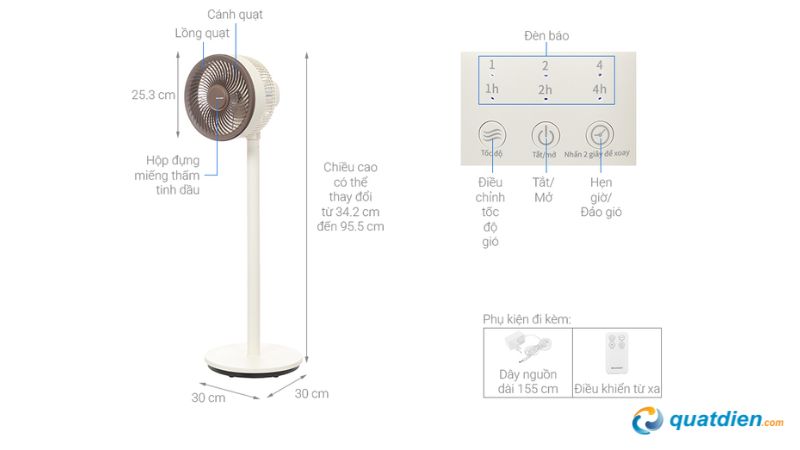 Bảng điều khiển quạt Sharp PJ-CD227V-W dễ sử dụng