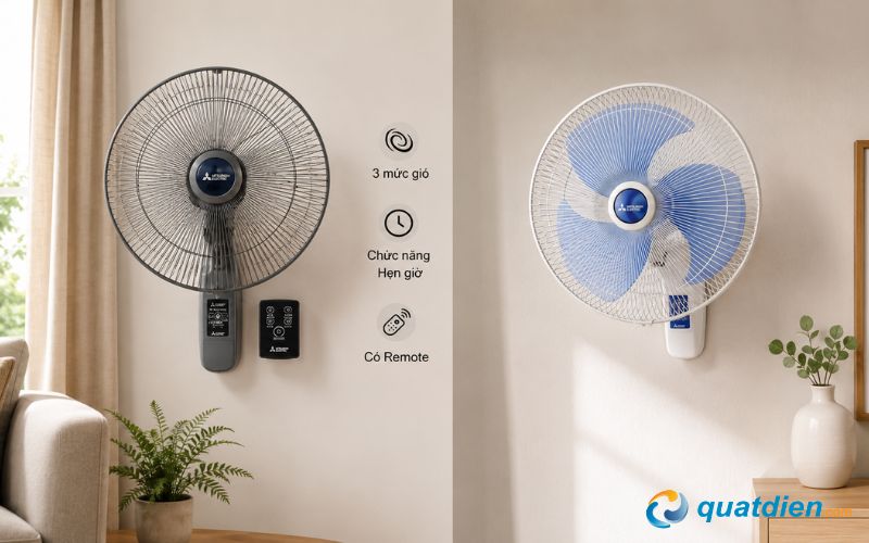 Quạt treo tường Mitsubishi W16-RA có remote tiện lợi cho phòng ngủ
